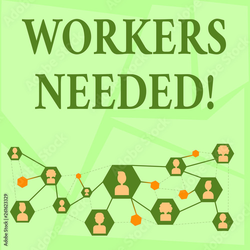 Writing note showing Workers Needed. Business concept for Someone who is employed by agency work another company Chat icons with Avatar Connecting Lines for Networking Idea