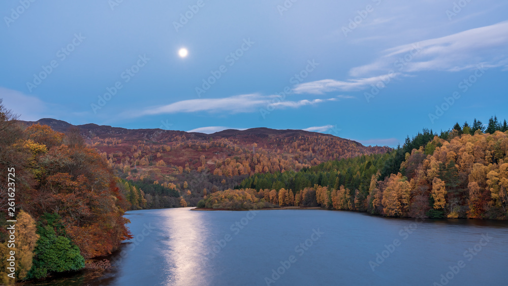 Moon shining over The Dam above Pitlochry