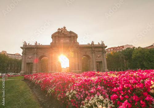 The Alcala Door (Puerta de Alcala). It was the entrance of the people coming from France, Aragon, and Catalunia. Landmark of Madrid, Spain