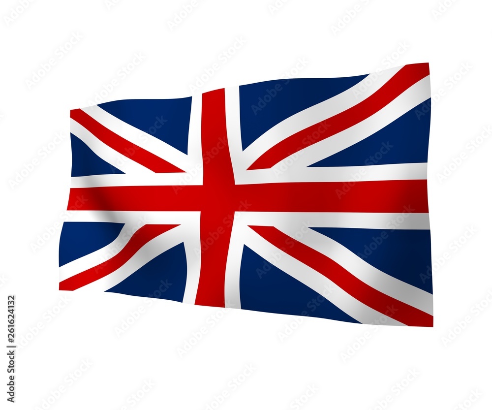 Fototapeta Waving flag of the Great Britain. British flag. United Kingdom of Great Britain and Northern Ireland. State symbol of the UK. 3D illustration
