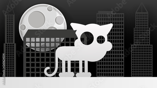 Paper Cat On The Roof Of The House Vector Illustration