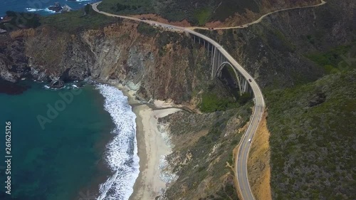 Aerial over Bixby Creek Bridge on Highway 1 - Big Sur, California, USA [4k]