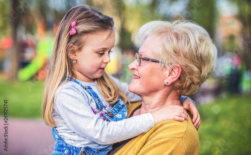Obraz na plátně Hug for a grandmother. Family, lifestyle concept