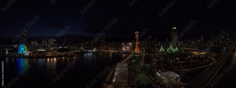 Night Panorama of Kobe Port, Kobe Harbourland Japan at night