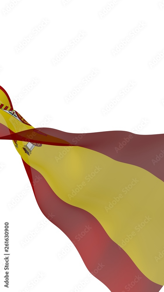 Obraz premium The flag of Spain. Official state symbol of the Kingdom of Spain. Concept: web, sports pages, language courses, travelling, design elements. 3d illustration