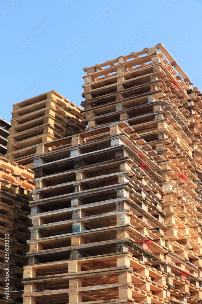 Stacked wooden pallets