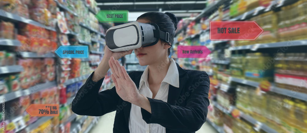 internet of things marketing concepts,smart augmented reality,customer use virtual glasses to see  the product that search by ai application with hot deal,promotion code, in the smart retail