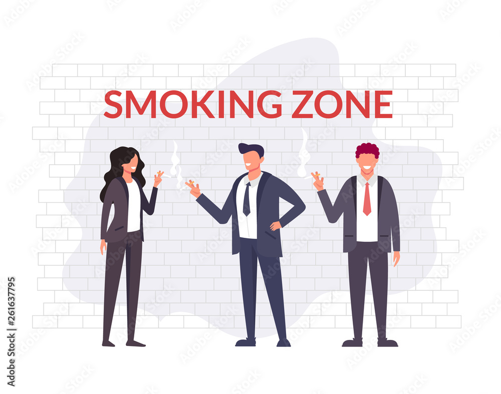 Business people office workers character smoking. Bad habit concept. Vector flat cartoon graphic design illustration Business people office workers character smoking. Bad habit concept. Vector flat cartoon graphic design illustration