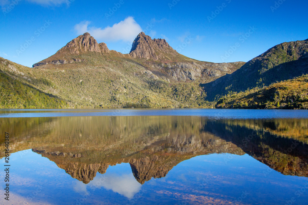 Cradle Mountain and reflection in Dove lake, Cradle Mountain National Park, Tasmania, Australia Cradle Mountain and reflection in Dove lake, Cradle Mountain National Park, Tasmania, Australia