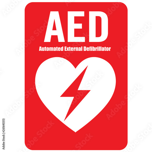 AED,automated external defibrillator / aed sign with heart and electricity symbol flat vector icon