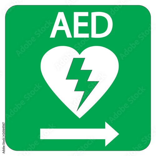 AED,automated external defibrillator / aed sign with heart and electricity symbol flat vector icon