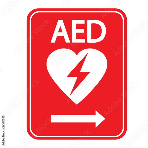 AED,automated external defibrillator / aed sign with heart and electricity symbol flat vector icon