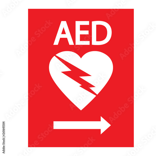 AED,automated external defibrillator / aed sign with heart and electricity symbol flat vector icon