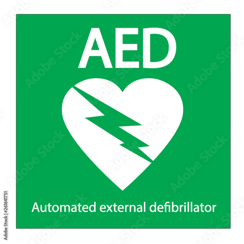 AED,automated external defibrillator / aed sign with heart and electricity symbol flat vector icon
