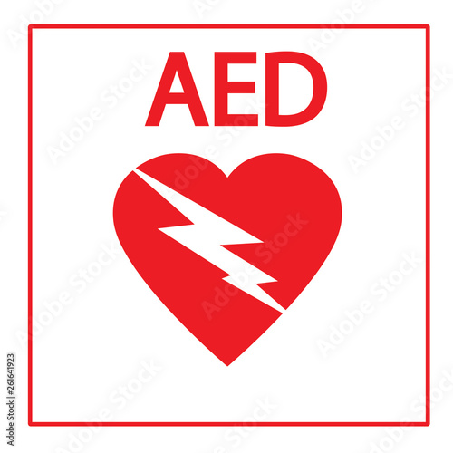 AED,automated external defibrillator / aed sign with heart and electricity symbol flat vector icon