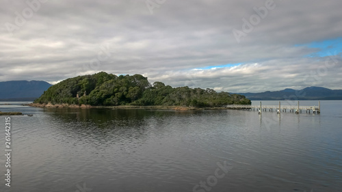 wide view of the infamous sarah island in macquarie harbour © chris