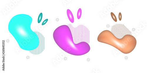 3d Fluid color covers set. Colorful bubble shapes composition with Trendy minimal design.