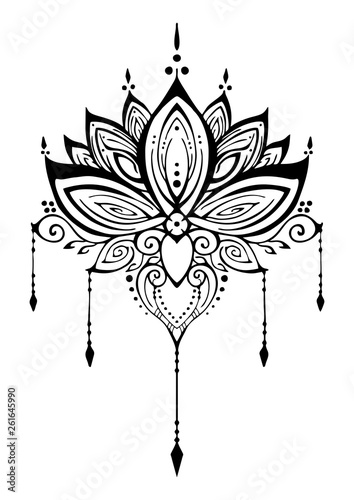 Lotus flower henna ornamental ethnic zen tangle  motif tattoo vector 