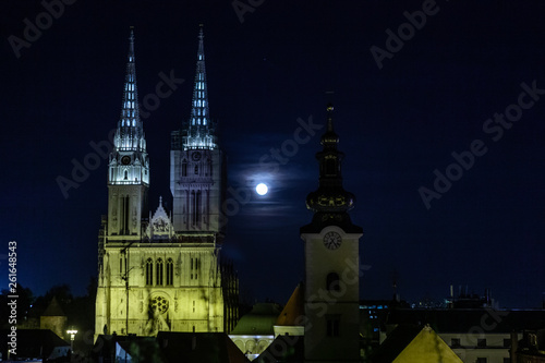 Zagreb, Croatia - March 2019: Festival of light in Zagreb old town the beautiful night view attracts many tourists to visit European medieval city
