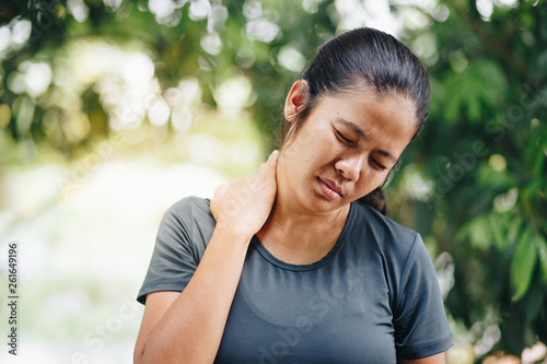 young asian woman neck pain muscle and shoulder