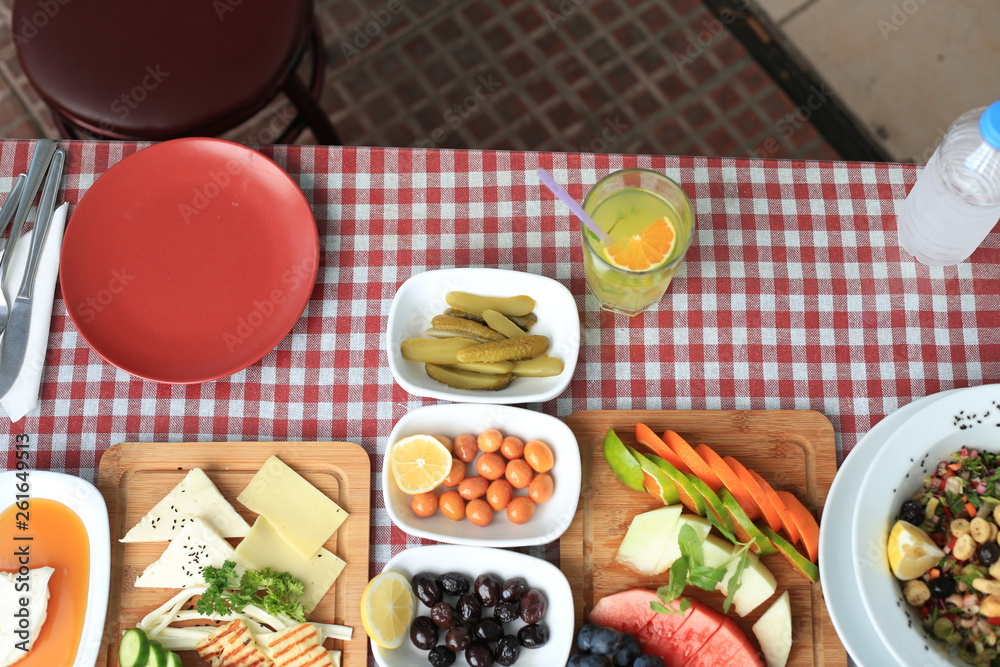 Great variety of breakfast table