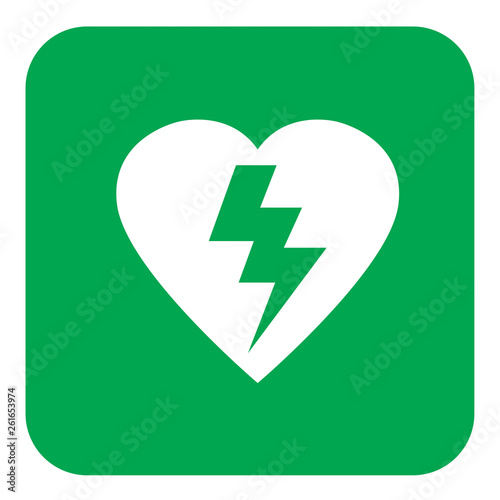 AED,automated external defibrillator / aed sign with heart and electricity symbol flat vector icon