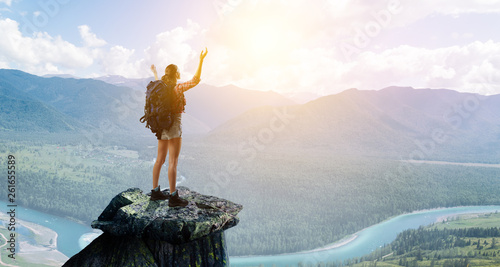 Travelling female tourist with backpack