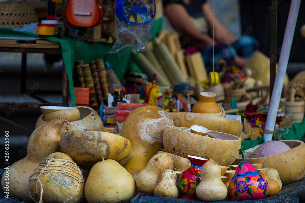 Handmade dry or cure ornamental gourds is a common souvenir in mexican cities