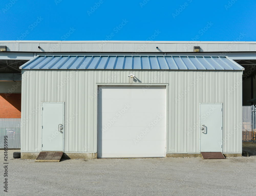 Mobile storage shed installed on the ground for temporary use Mobile storage shed installed on the ground for temporary use