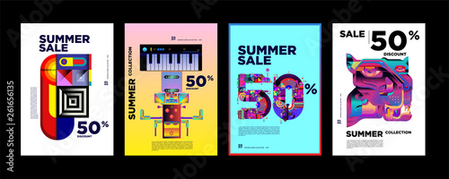 Vector Summer sale 50% discount poster design template for fashion,music,game, and travel