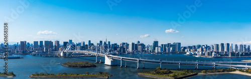 (東京都-風景パノラマ)レインボーブリッジと東京湾岸風景３