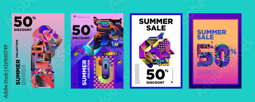 Vector Summer sale 50% discount poster design template for fashion,music,game, and travel © yahya