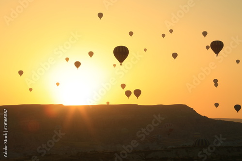 sunset with hot air balloons