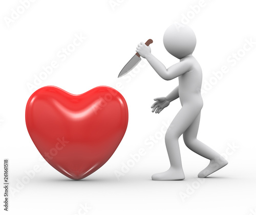 3d man with knife attacking heart photo
