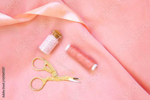 Sewing accessories in one color pink or coral