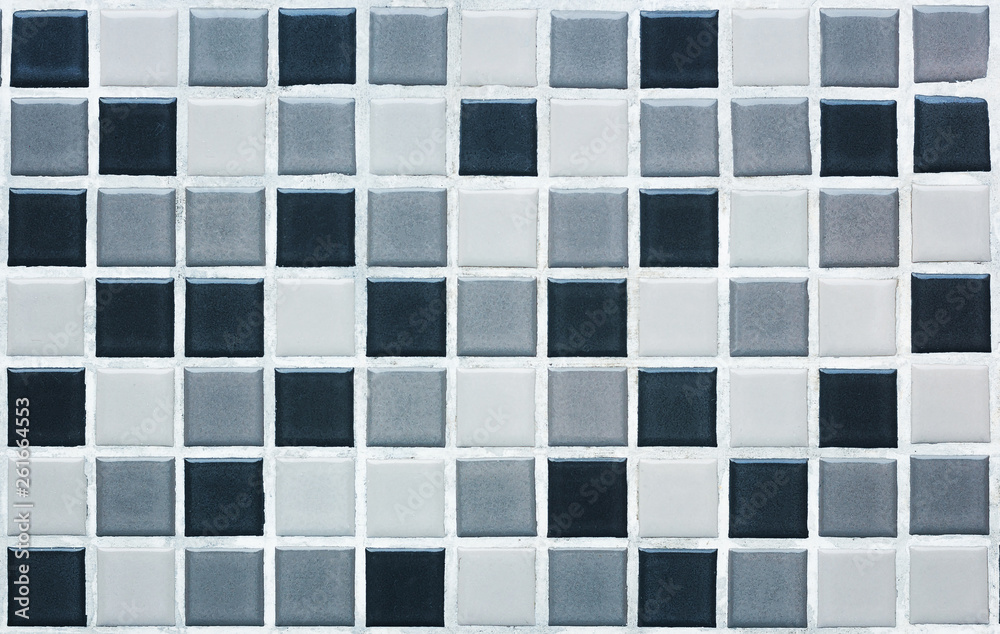 Black, white, gray mosaic tiles, pattern seamless background