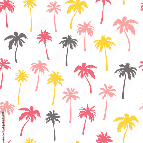 Seamless pattern, vector palm tree on white.