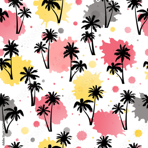 Seamless pattern  vector palm tree on blots.