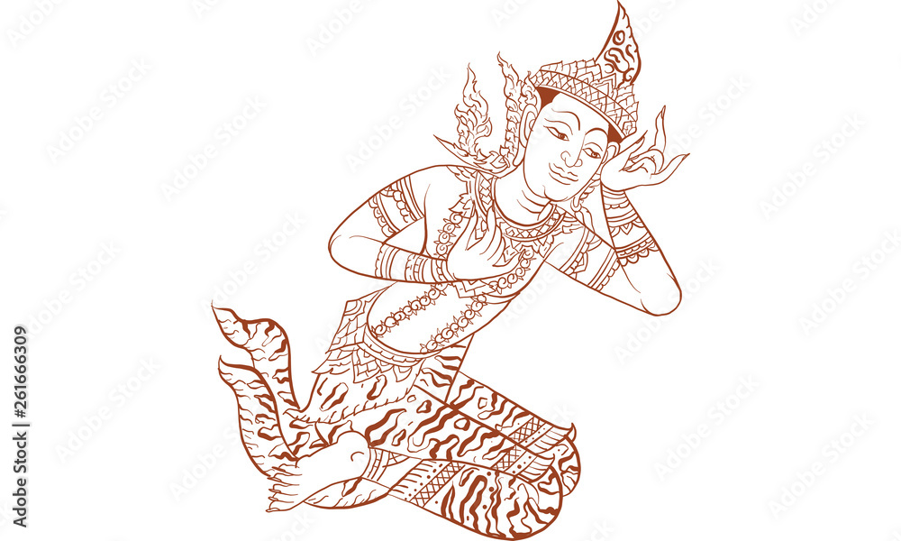 Fototapeta premium Thai traditional tattoo, Thai traditional painting in temple, vector