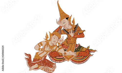 Thai traditional tattoo, Thai traditional painting in temple, vector