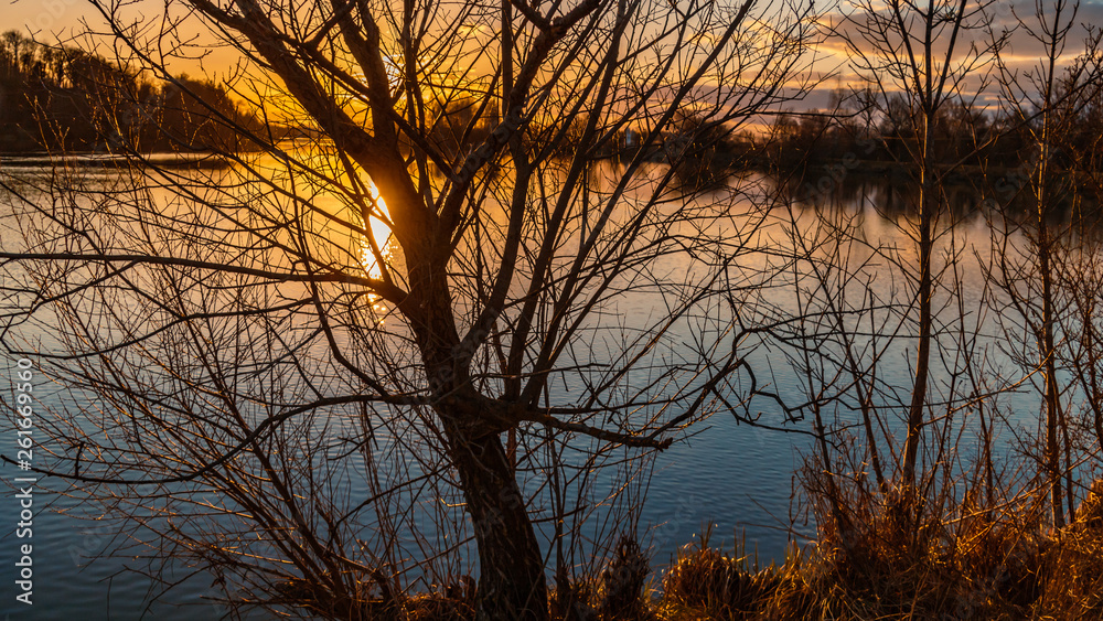 Beautiful sunset with reflections near Ettling-Isar-Bavaria-Germany Beautiful sunset with reflections near Ettling-Isar-Bavaria-Germany