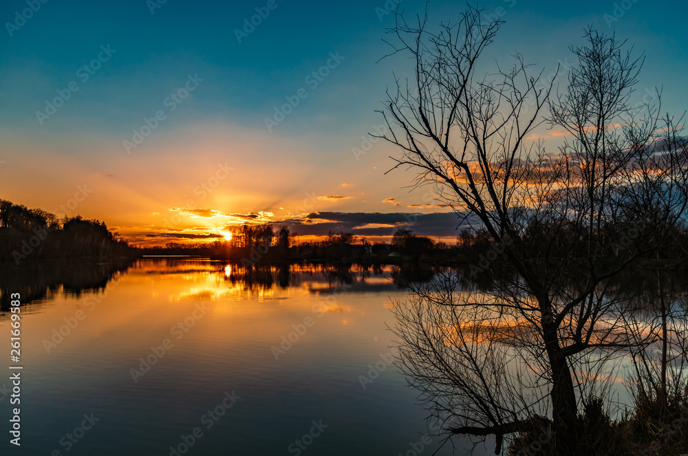 Beautiful sunset with reflections near Ettling-Isar-Bavaria-Germany Beautiful sunset with reflections near Ettling-Isar-Bavaria-Germany