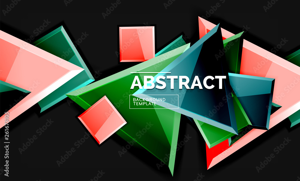 Glossy mosaic style geometric shapes - squares and triangles on black Glossy mosaic style geometric shapes - squares and triangles on black