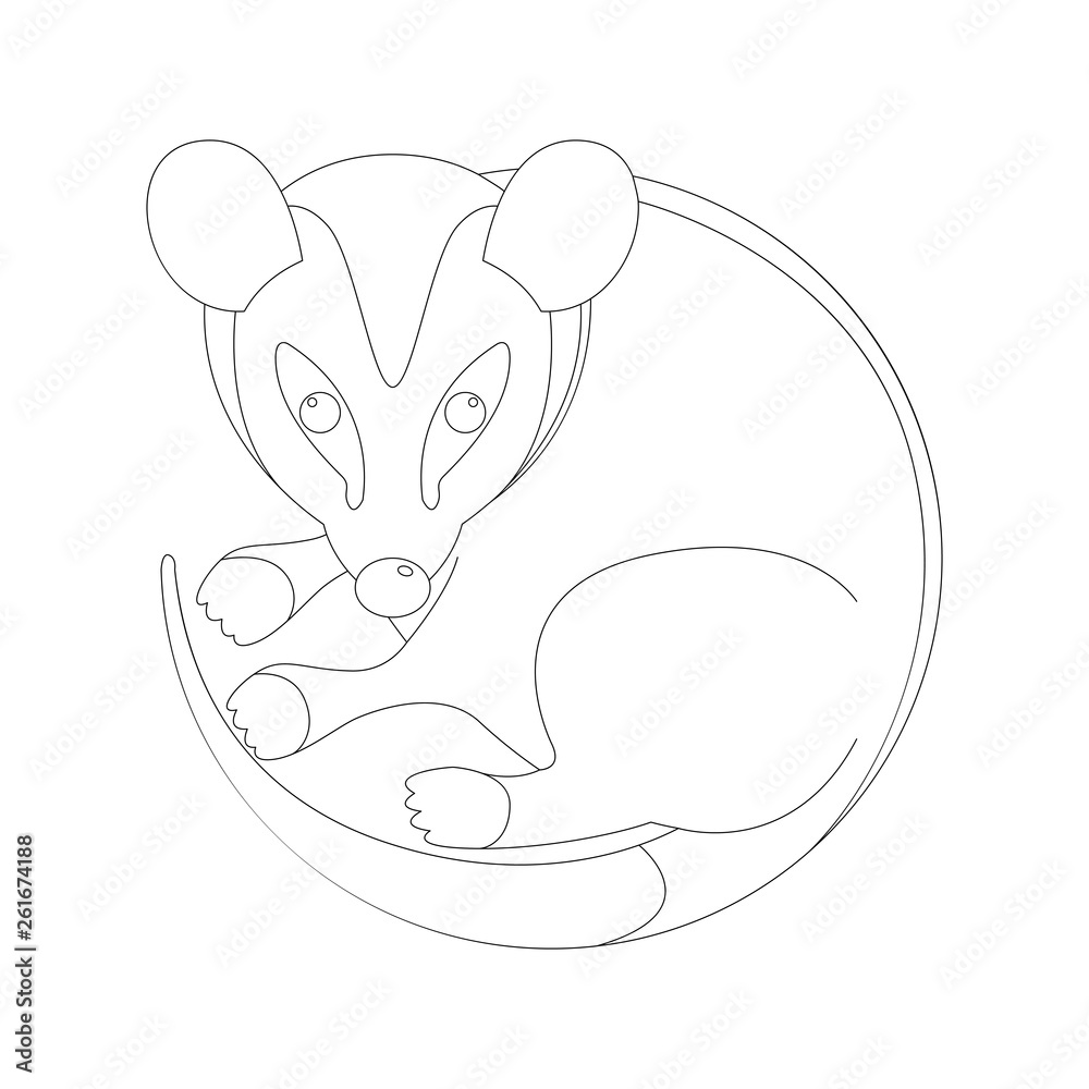 Naklejka premium cartoon opossum, vector illustration, lining draw
