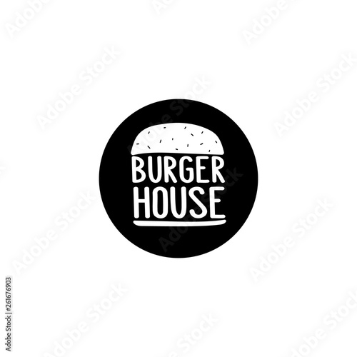 The inscription - burger house. It can be used for sticker, patch, phone case, poster, t-shirt, mug etc.