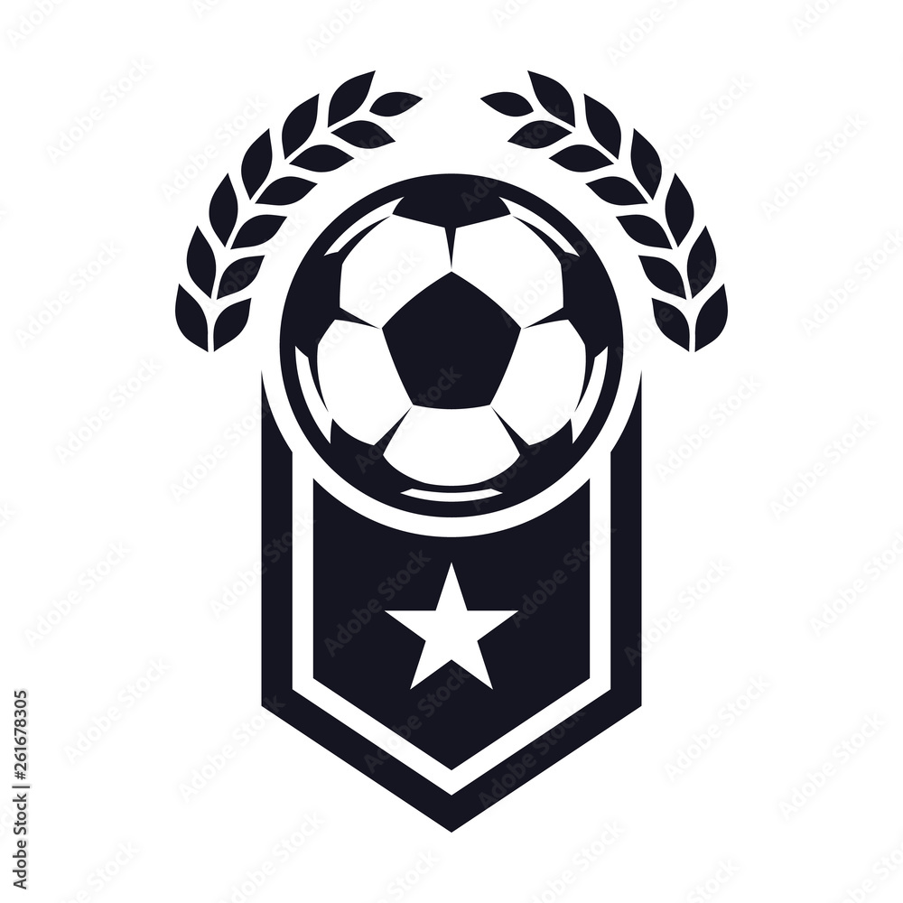 Monochrome, football flat icon, soccer ball and laurel wreath with a ...