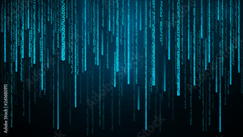 Blue numbers stream. Cyberspace with falling digital lines. Abstract matrix background Vector illustration