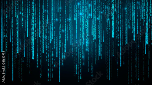 Falling Random Numbers. Blue Matrix Background. Stream of Decimal Digits. Vector illustration