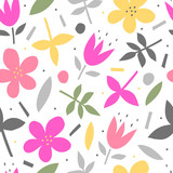 Floral papercut seamless pattern for print, fabric, wallpaper. Modern hand drawn flowers background.