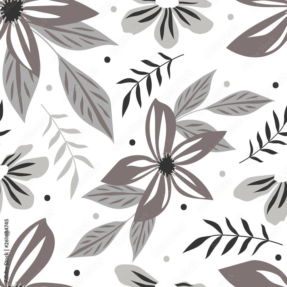 Fototapeta premium Floral seamless pattern for print, fabric, wallpaper. Modern hand drawn flowers background.